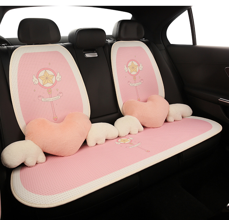 Pink Water Ice Moon Car Seat Cushion Four Seasons Neutral Cute Cartoon Seat Cover Half Pack Seat Cover Seat Cushion Single Piece Fabric