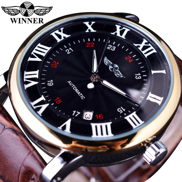 Reloj de moda minimalista para hombres, reloj mecánico automático, esfera de números romanos, reloj de correa de negocios