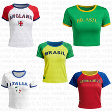 欧洲跨境个性复古街头时尚T恤女装字母刺绣露脐Y2K上衣辣妹批发