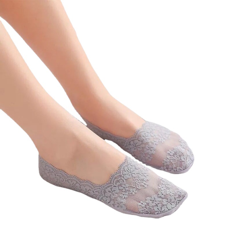 Nuevos calcetines de tobillo de encaje para mujer de verano de silicona delgada de corte bajo calcetines invisibles antideslizantes calcetines de tacón antideslizantes fábrica al por mayor