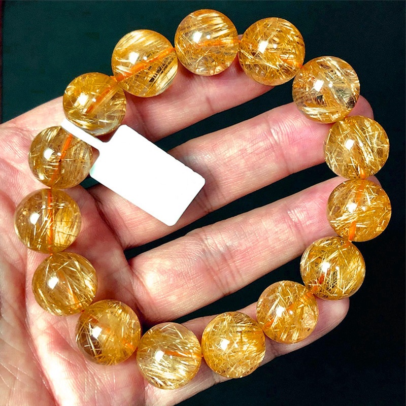 Brazilian Golden Rutilated Quartz Bracelet for Women, Yellow Rutilated Quartz Bracelet for Men, Golden Titanium Crystal Yellow Crystal Couple Jewelry