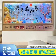 2025新款电子万年历装饰画LED客厅钟表晶瓷钻石画静音挂钟