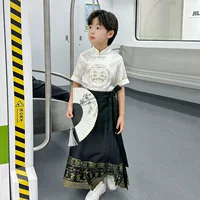 Мальчик летняя юбка с конским лапшой Hanfu комплект из двух частей 2025 новый детский костюм в китайском стиле