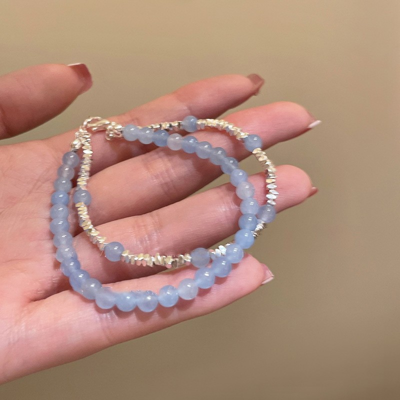 Pulsera de plata rota de perlas de circón de lujo ligero francés, pulsera simple de nicho, pulsera de todo fósforo, joyería de alta gama femenina de verano