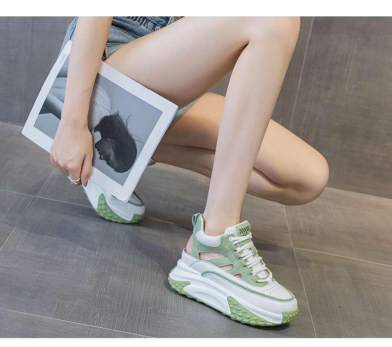 Giày sneaker nữ da thật đế dày phong cách bố mùa hè 2025 nhẹ tăng chiều cao — M2357 màu hồng, M2357 màu xanh lá cây, M2357 màu trắng chi tiết 19