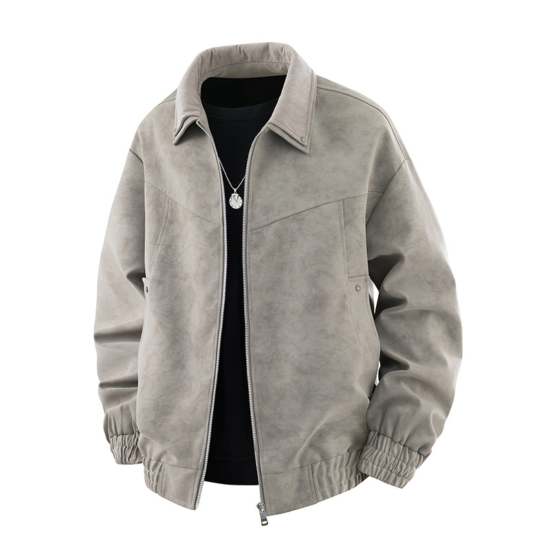 Chaqueta para hombres de otoño nuevo atado teñido pu retro chaqueta de cuero de cuello de retro chaqueta de cuero de polietileno suelto chaqueta de pareja