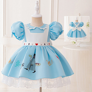 2025 Amazon Girls Lolita Dress Children's Fake Two-Piece Alice Princess Dress Maid Dress