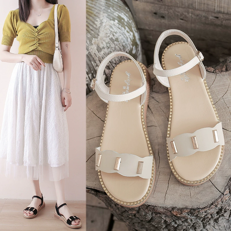 Французские летние босоножки 2025 года, ретро-стиль, плоская подошва, удобные, открытые, римские, из натуральной кожи, с пряжкой на задней части, ажурные, женские.