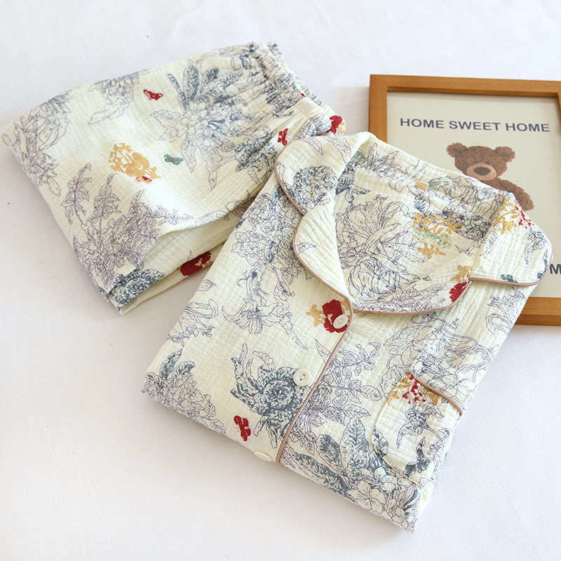Cotton Yarn Pajamas Flower Sea Goddess Sweet Style Home Clothes Cardigan Pajamas Spring and Summer New Casual Long Sleeve Large Size Suit Cotton Yarn Pajamas Flower Sea Goddess Sweet Style Home Clothes Cardigan Pajamas Spring and Summer New Casual Long Sleeve Large Size Suit