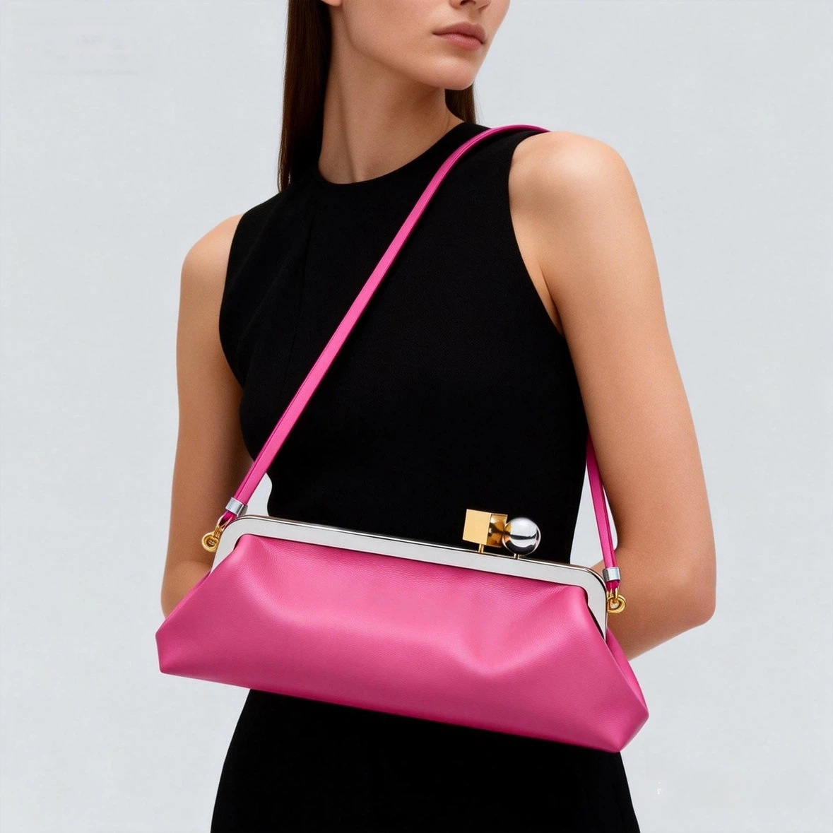 Elegant axelväska för dam clutch med guldspänne_voghion.com