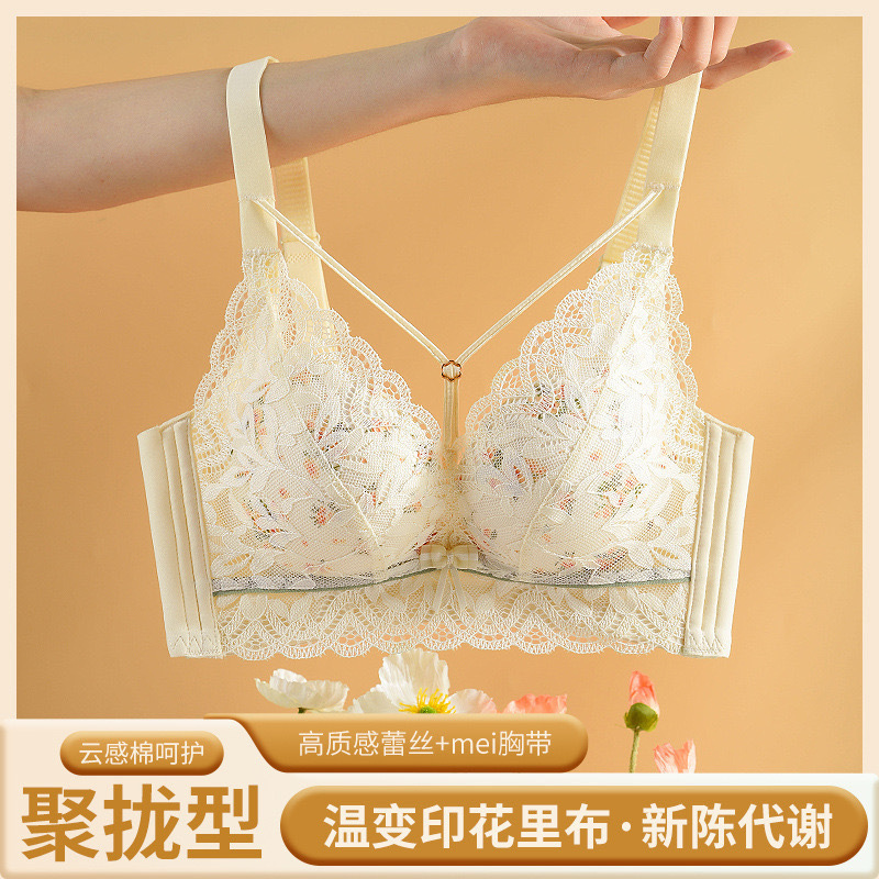 Mountain flower blooming close breasts French lace small breasts gather comfortable high-value underwear sweet and gentle factory straight Xiao