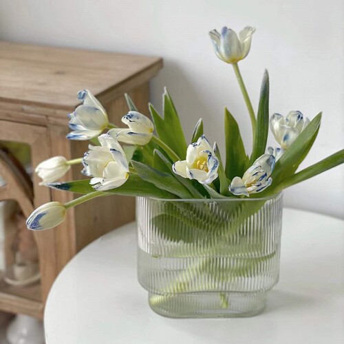 Simple vertical pattern torch glass vase large diameter hydroponics transparent decoration living room ornaments vase manufacturer wholesale