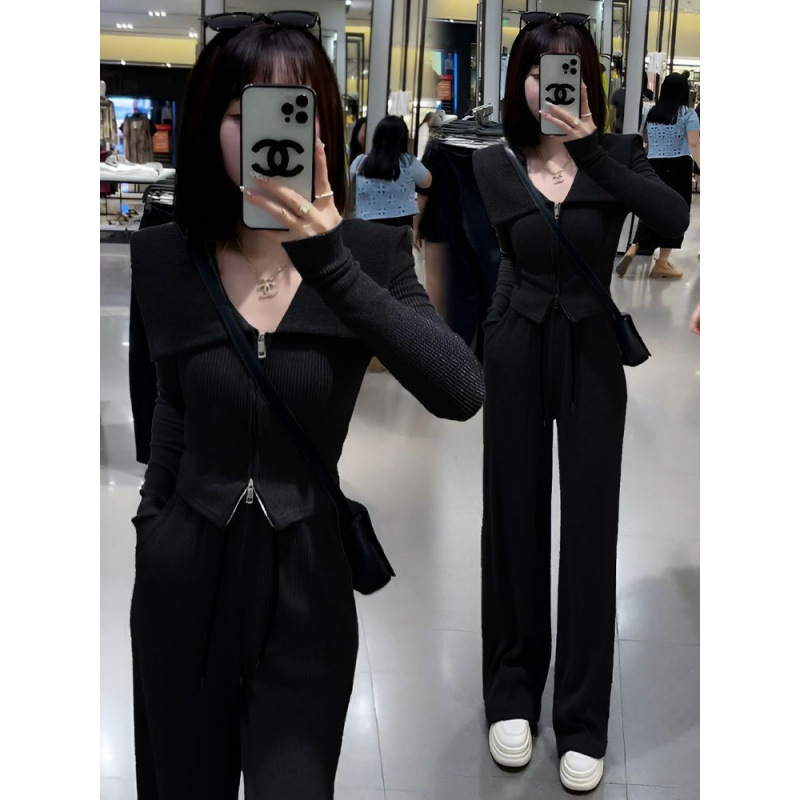 欧货休闲时尚运动服套装女春秋季新款显瘦修身卫衣阔腿裤两件套潮|undefined