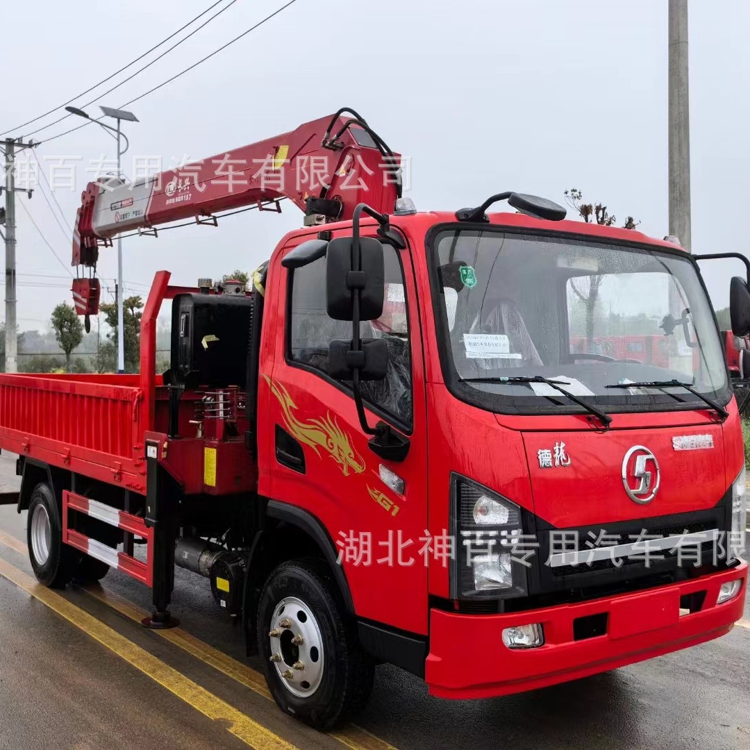 170HP陕汽德龙6.3吨小型随车吊机蓝牌boom crane液压直臂随车起重