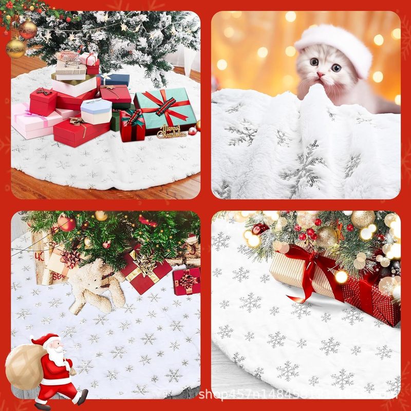 クリスマスクリスマスツリースカート白ぬいぐるみ刺繍ツリースカート真珠光沢のあるスノーフレークスパンコールクリスマスツリースカートクリスマスツリー装飾|undefined