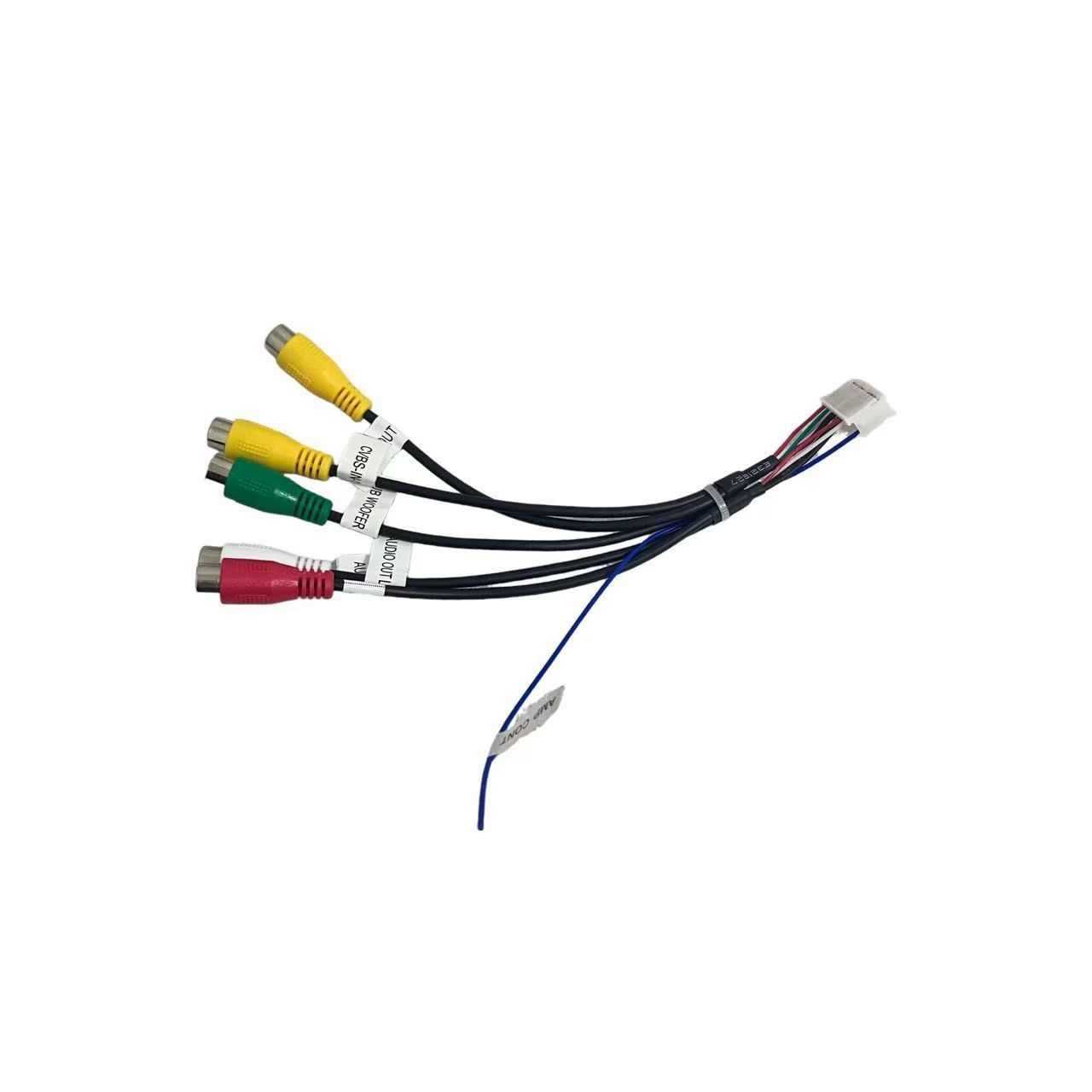 Universal 5-pin Android large-screen navigation audio cable with MIC connector, car socket, fan interface, and 4G card slot