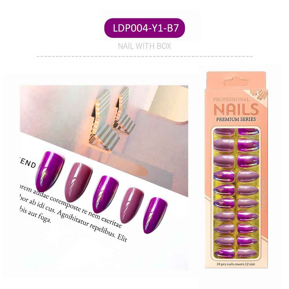 Uñas postizas iridiscentes, puntas de uñas de longitud media, uñas postizas largas en caja, puntas de uñas postizas electrochapadas.