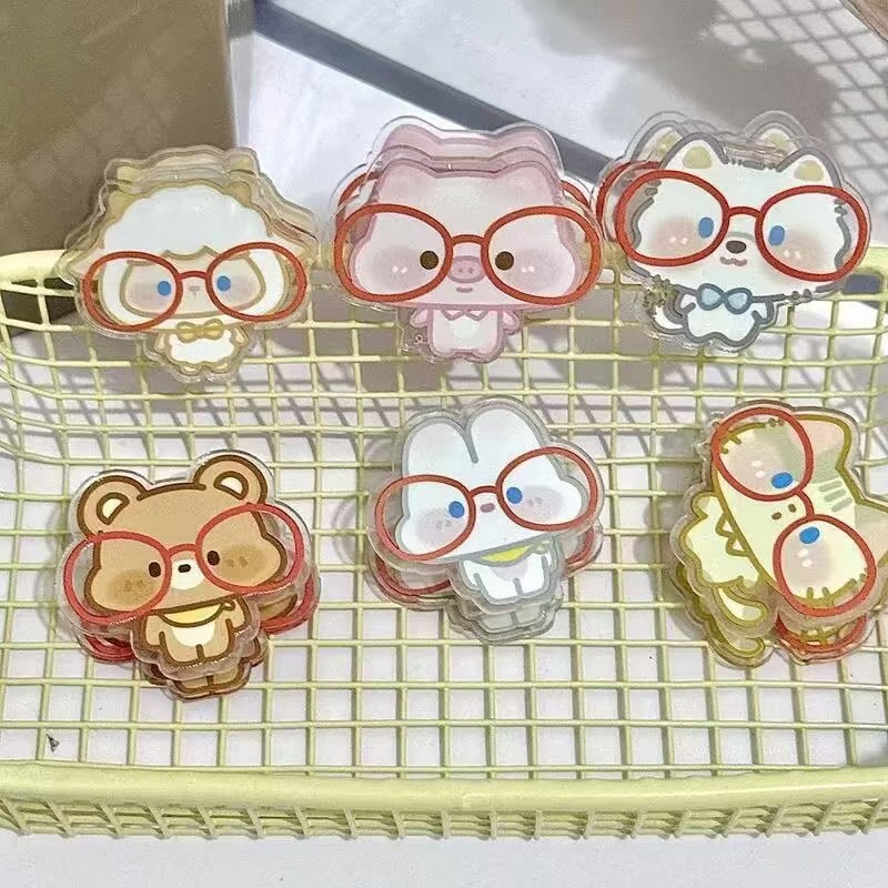 Cartoon glasses animal PP clip, cute note clip, high aesthetic double-sided clip, acrylic test paper clip, sealing clip