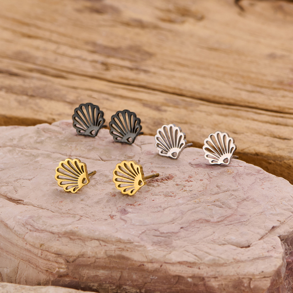 Nuevos productos de comercio exterior transfronterizo: pendientes minimalistas de acero inoxidable con diseño de flor, palmera y corona, estilo japonés y coreano, disponibles para venta al por mayor. image 2