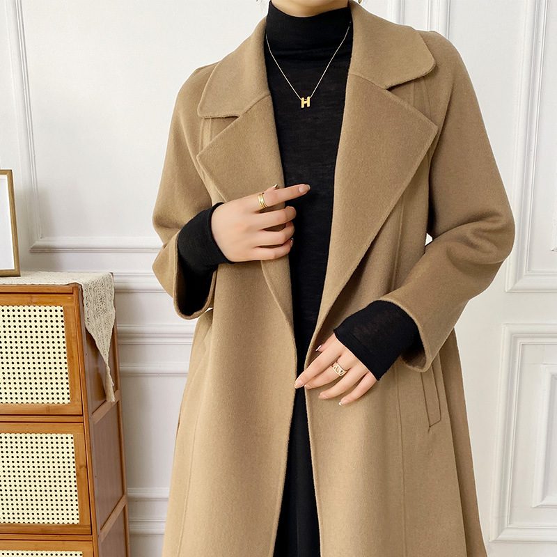 Abrigo de Cachemira de Doble Cara para Mujer 100% Lana para Otoño e Invierno