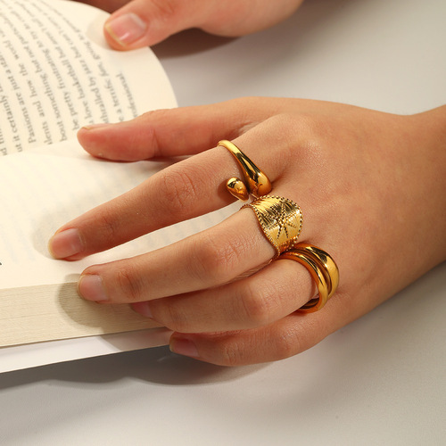 Cross-border internet celebrity INS style stainless steel ring adjustable geometric ring 18k furnace electroplated titanium steel ring wholesale