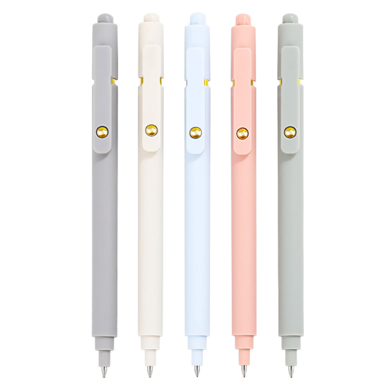 밝은 색상의 모란디 스틸 볼펜 5개 - 골드 비즈
