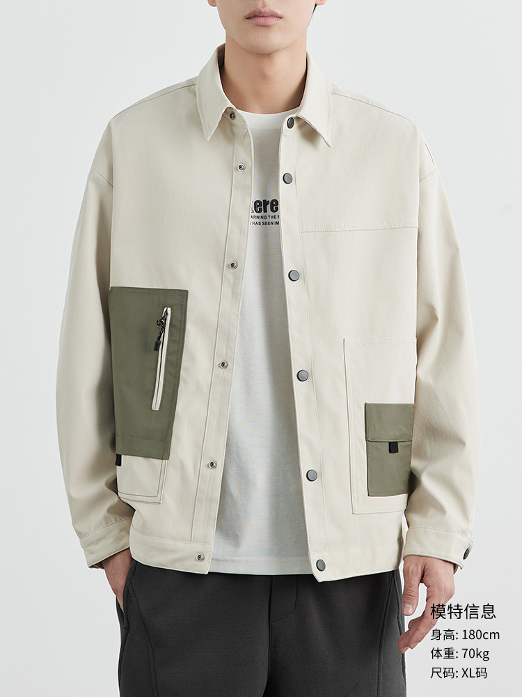 Chaqueta de Solapa Negra para Hombre WOOG2005, Chaqueta Casual de Trabajo con Parches de Moda para Hombre, Primavera 2025