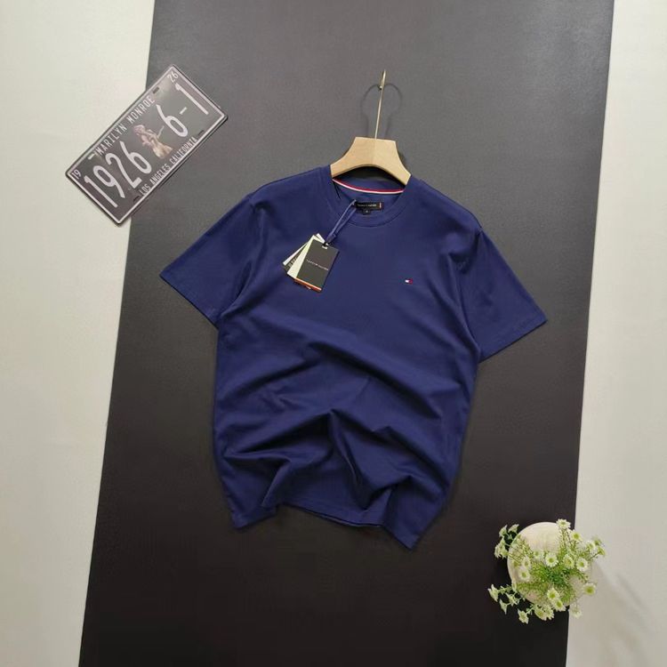 現物夏トミートミー男性カジュアルシンプル純色刺繍マーク丸首カバー首ゆるい半袖tシャツ