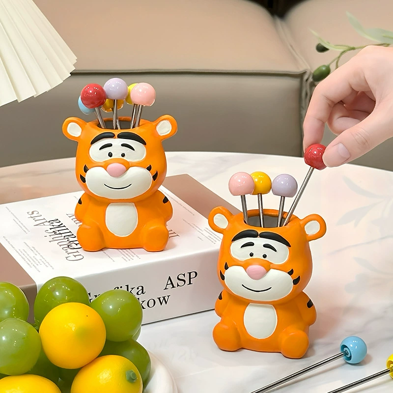 Банка для хранения фруктовых вилок Tigger, креативная банка для десерта, торта из нержавеющей стали, детская банка для фруктовых вилок с милым котом, гамбургером