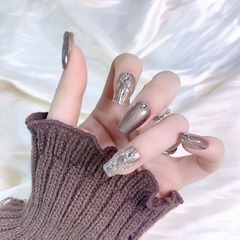 【恕瑞瑪女皇】手工美甲咖色貓眼美甲秋冬布契拉提穿戴甲