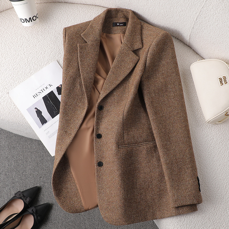 Gray Casual Blazer for Women 2025 New Spring and Autumn Petite Retro High-End Goddess Style Suit Jacket