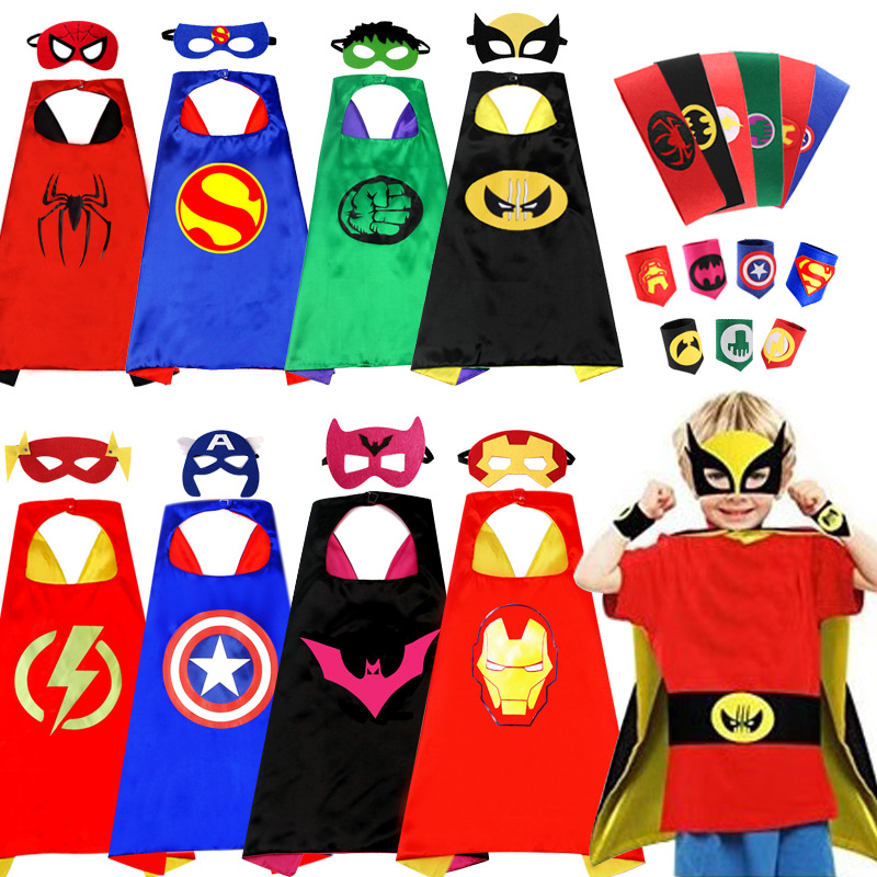 廠家現貨亞馬遜兒童成人英雄披風美國隊長超人鋼鐵俠披肩鬥篷披風