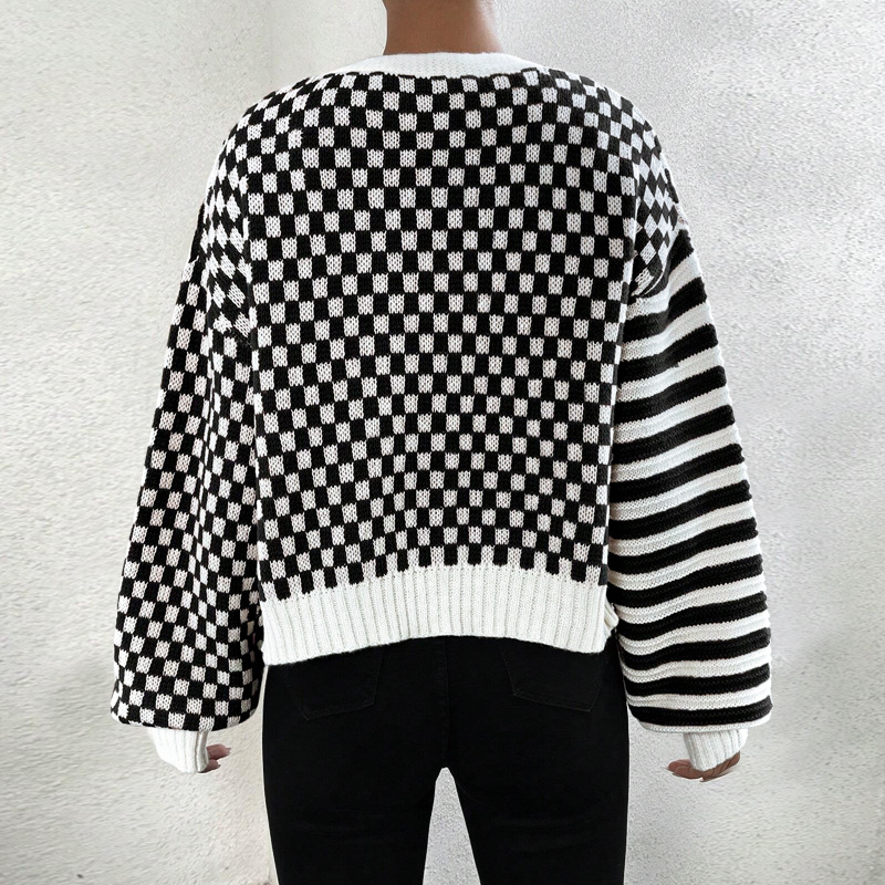 Women's Clothing Women's Knitted Cardigan Autumn/Winter Style Plaid Striped Top Sweater Style For Formal & Casual For Women_ecoleips.com