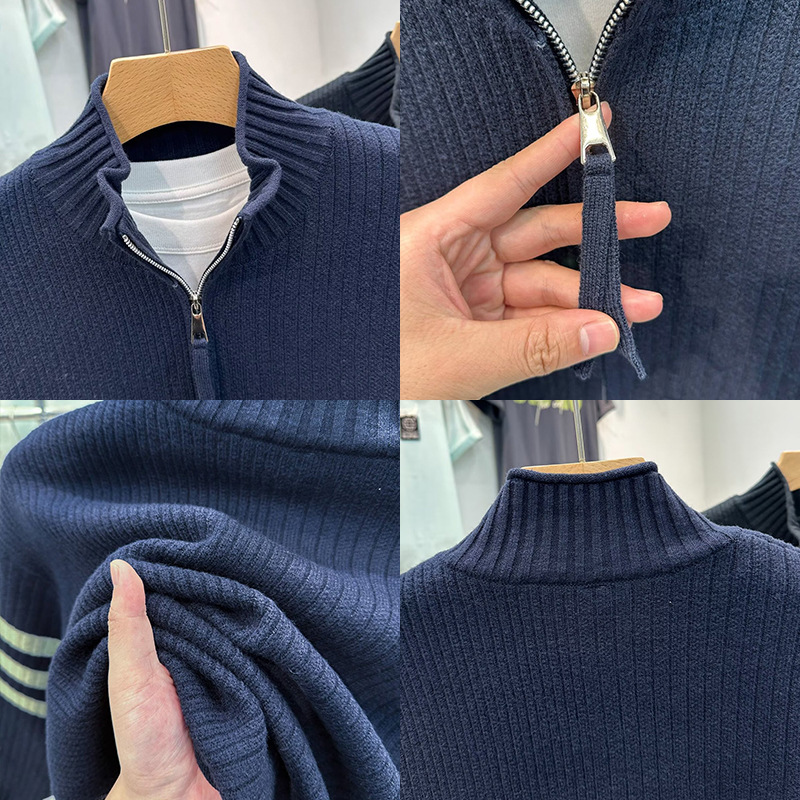 Explosiones transfronterizas de tamaño grande europeo tres barras a rayas cardigans jersey suéter hombre cardigans de negocios fábrica al por mayor