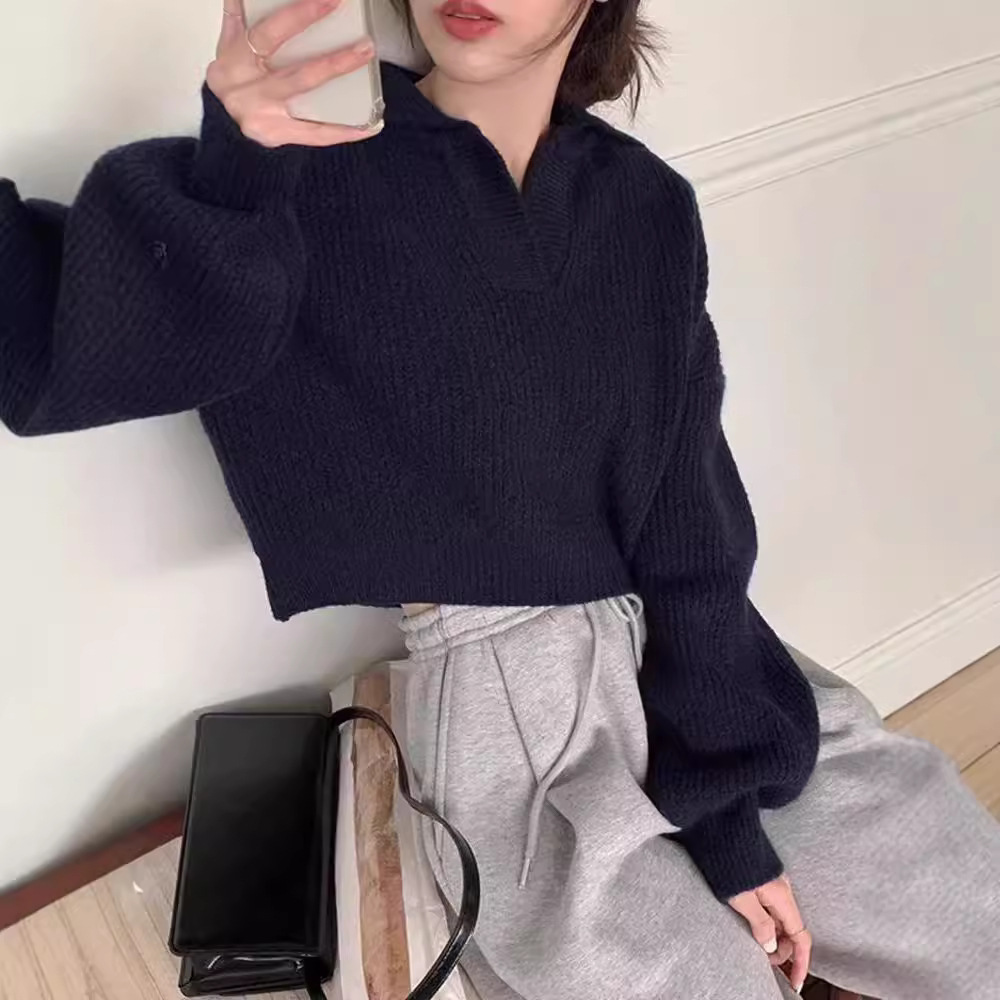 Chico coreano otoño invierno nicho perezoso viento medio abierto cuello suave glutinoso relajado casual versátil manga larga jersey mujer image 4