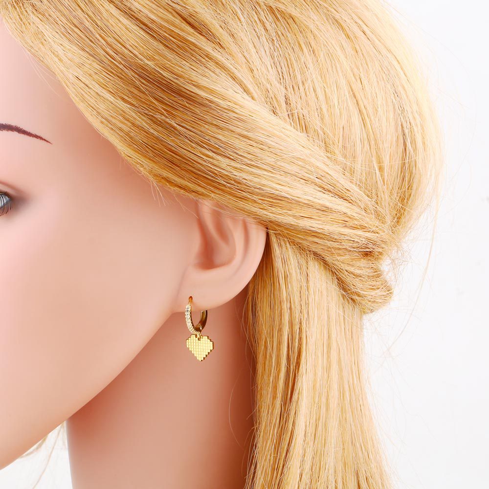 Retro Cross Heart Shape Copper Inlay Zircon Drop Earrings 1 Pair