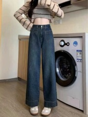 梨形身材高腰阔腿牛仔裤女夏季大码胖mm复古宽松显瘦小个子直筒裤