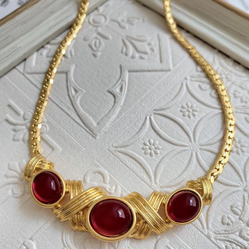 Retro Geometric Alloy Plating Artificial Gemstones Womenu0027S Necklace 1 Pair