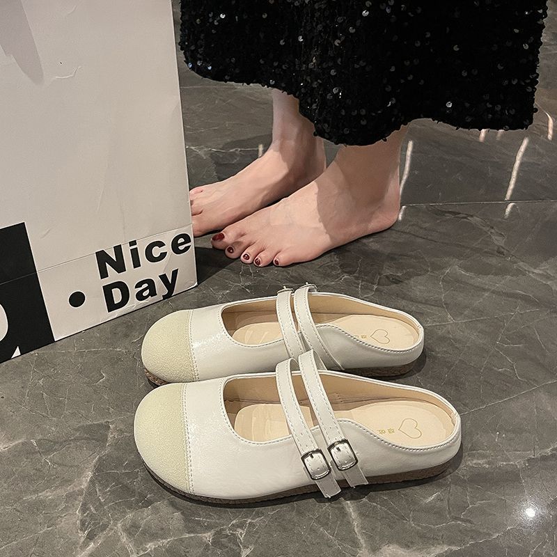 Non-slip universal fashionable Mary Jane shoes flat, elegant mule, suitable for outdoor wear, summer 2025, closed toe