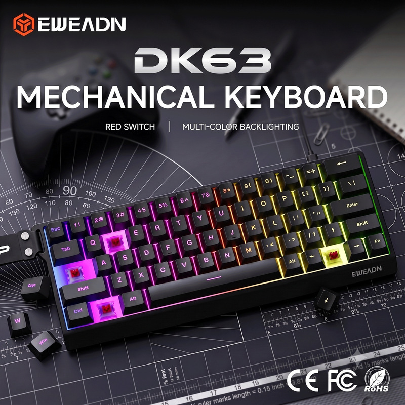 Forerunner Three-Mode Mechanical Keyboard with Red Switches, Rgb Backlight, 63 Keys, Dedicated for Gaming and Office Use Forerunner Three-Mode Mechanical Keyboard with Red Switches, Rgb Backlight, 63 Keys, Dedicated for Gaming and Office Use
