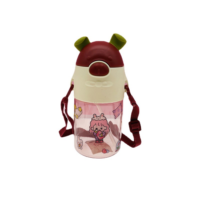 Baijia taza de paja de silicona taza de agua 550ml taza de plástico Correa al aire libre taza de bebida estudiante rebotando conveniente taza de agua