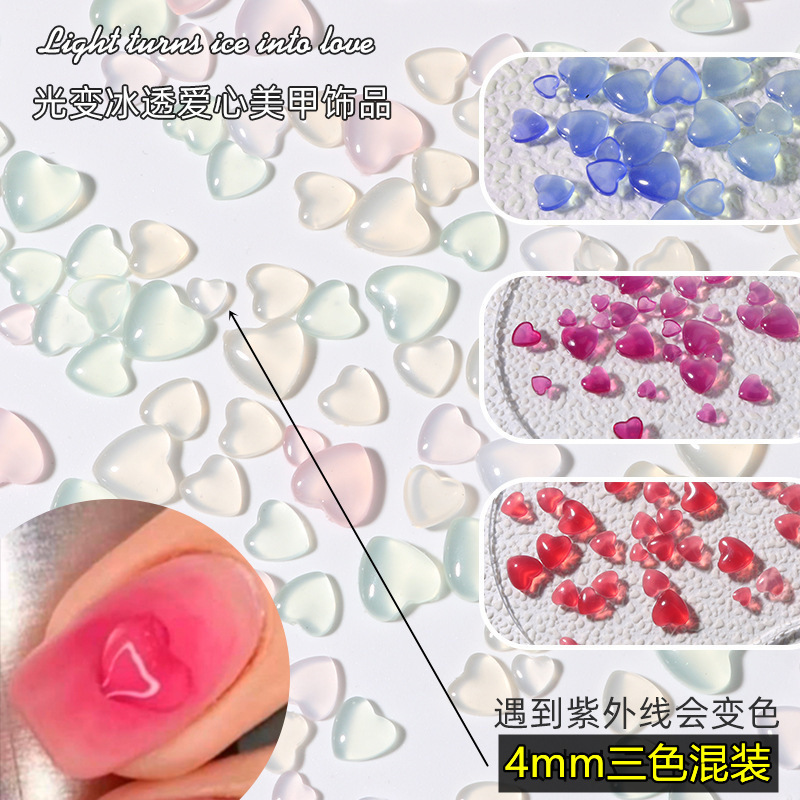 Alta transparente cristal amor diamante uñas joyería hielo transparente melocotón corazón diamante uñas joyería Blush decoración de uñas al por mayor