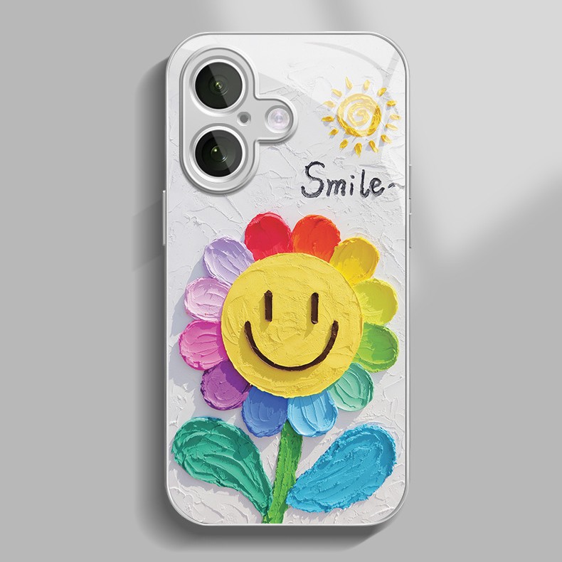 Smiley Sunflower para Apple 16promax funda para teléfono móvil iPhone15/14 nueva caricatura 13 funda de vidrio