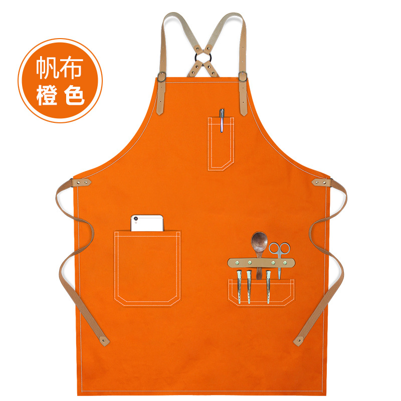 Transfronterizo Amazon lona delantal logo personalizado minimalista de moda restaurante bar barista delantal de trabajo al por mayor