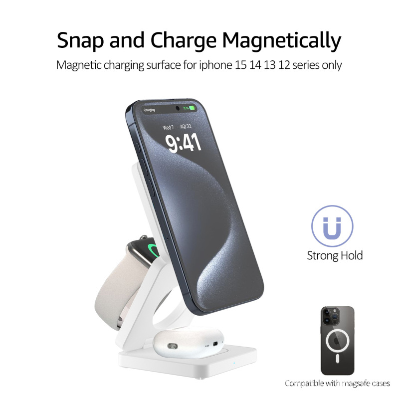 Source Factory 3-in-1 スタック ワイヤレス充電器 i-phone ヘッドフォン、時計、その他のブランドの携帯電話用|undefined