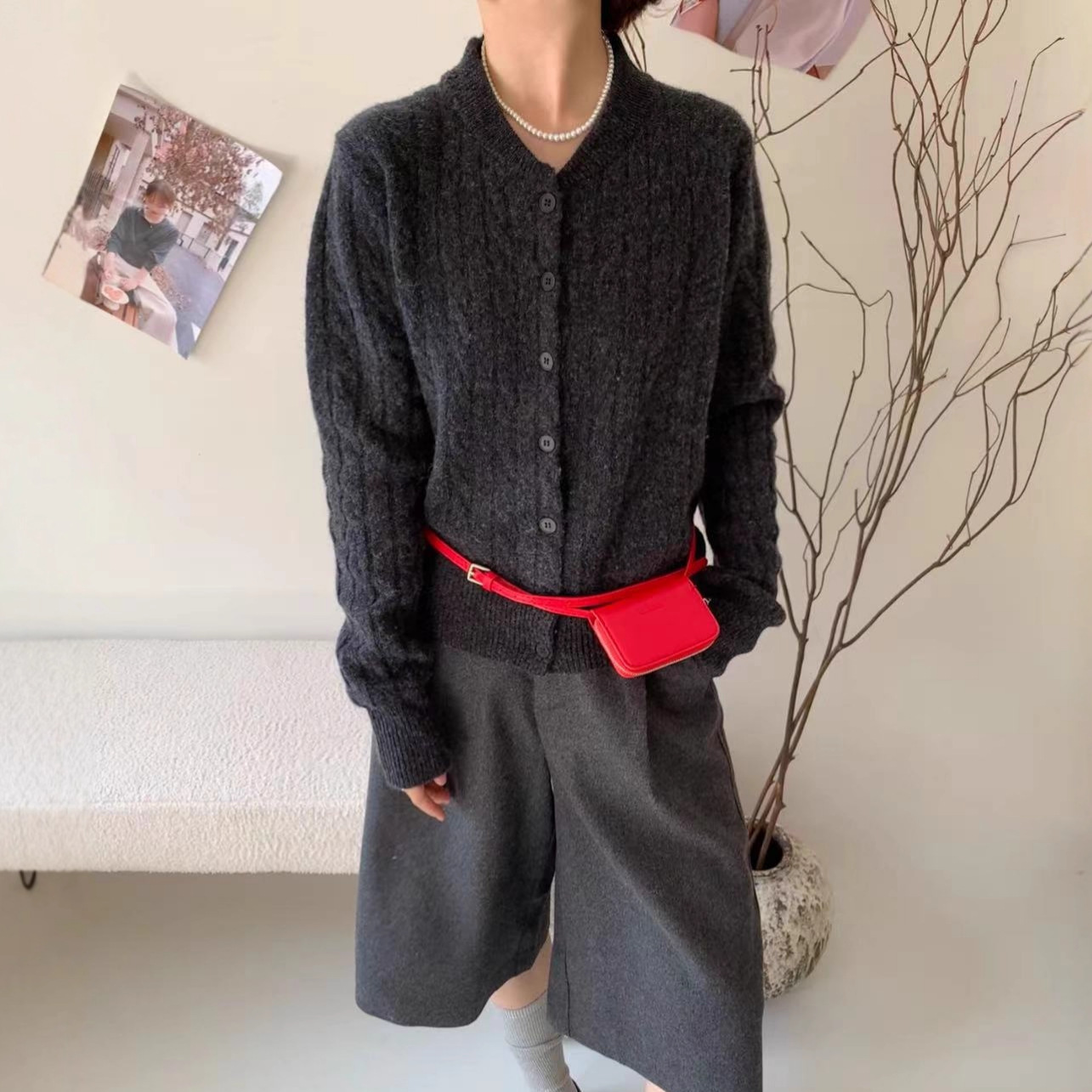 英伦风立领绞花羊毛针织开衫女秋冬时尚穿搭羊绒外套上衣欧韩系潮