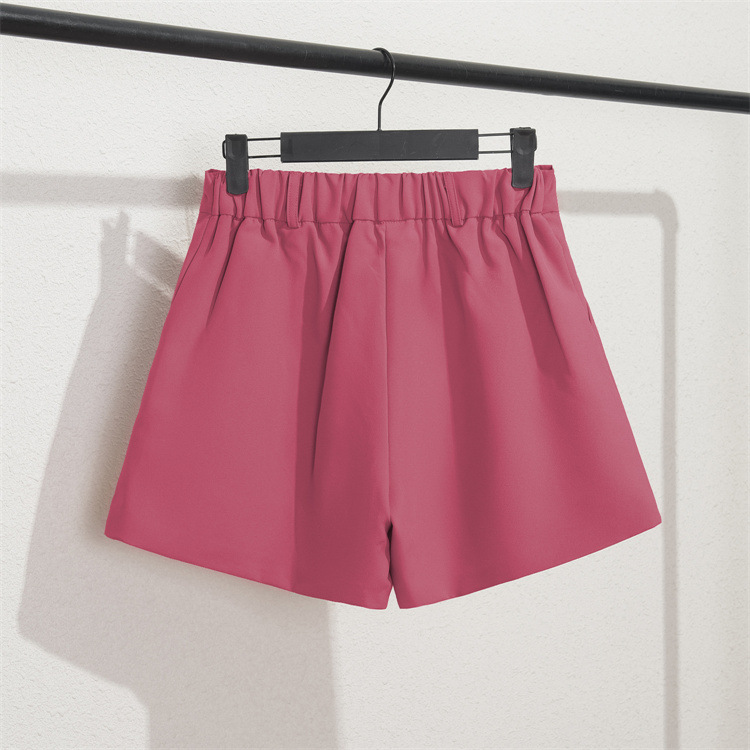 Damen Casual High Waist Loose Fit Graue Shorts Sommer Gerades Bein Bermudashorts mit Knöpfen_voghion.com