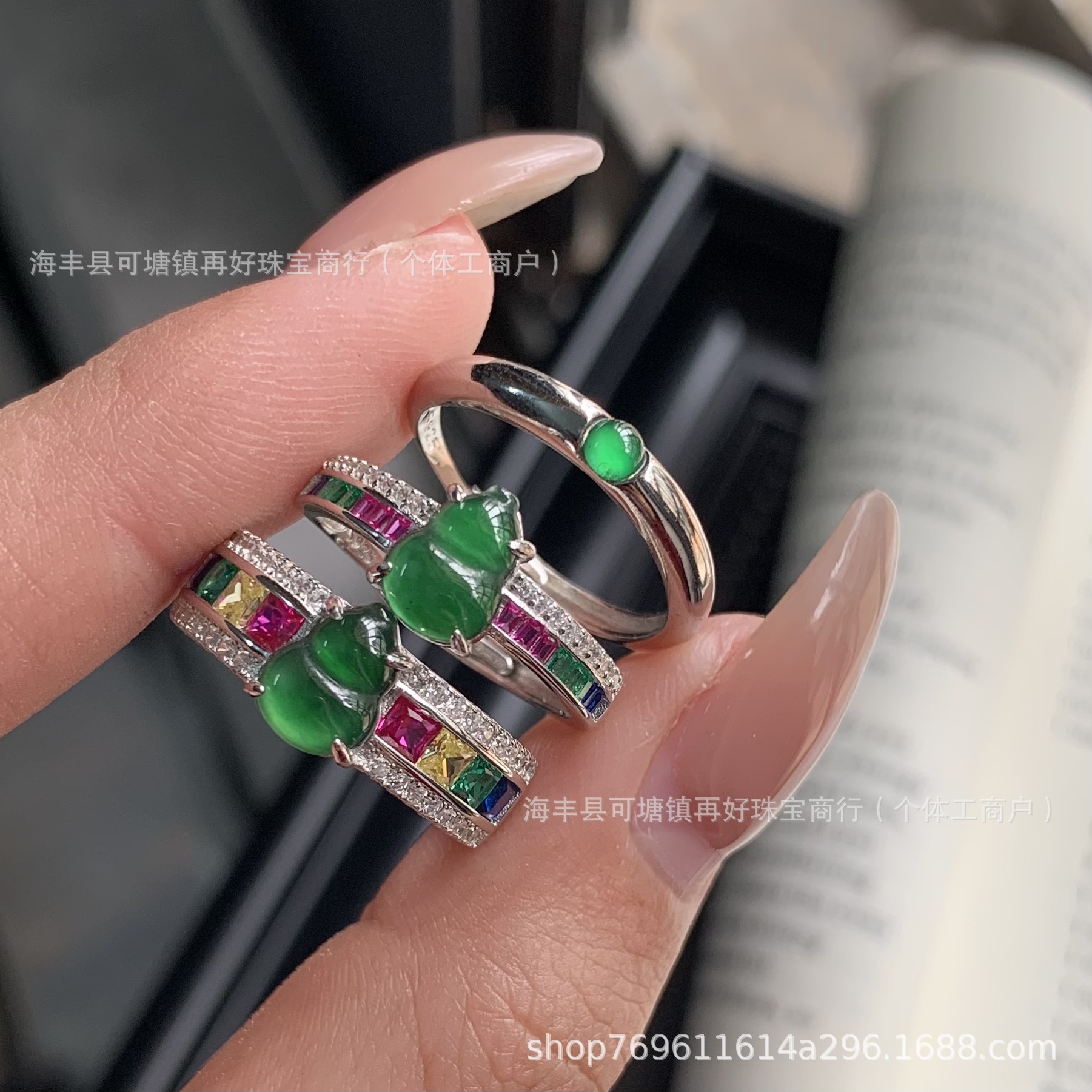 天然A货阳绿翡翠葫芦戒指S925银镶嵌活口设计玉石礼物新中式批发