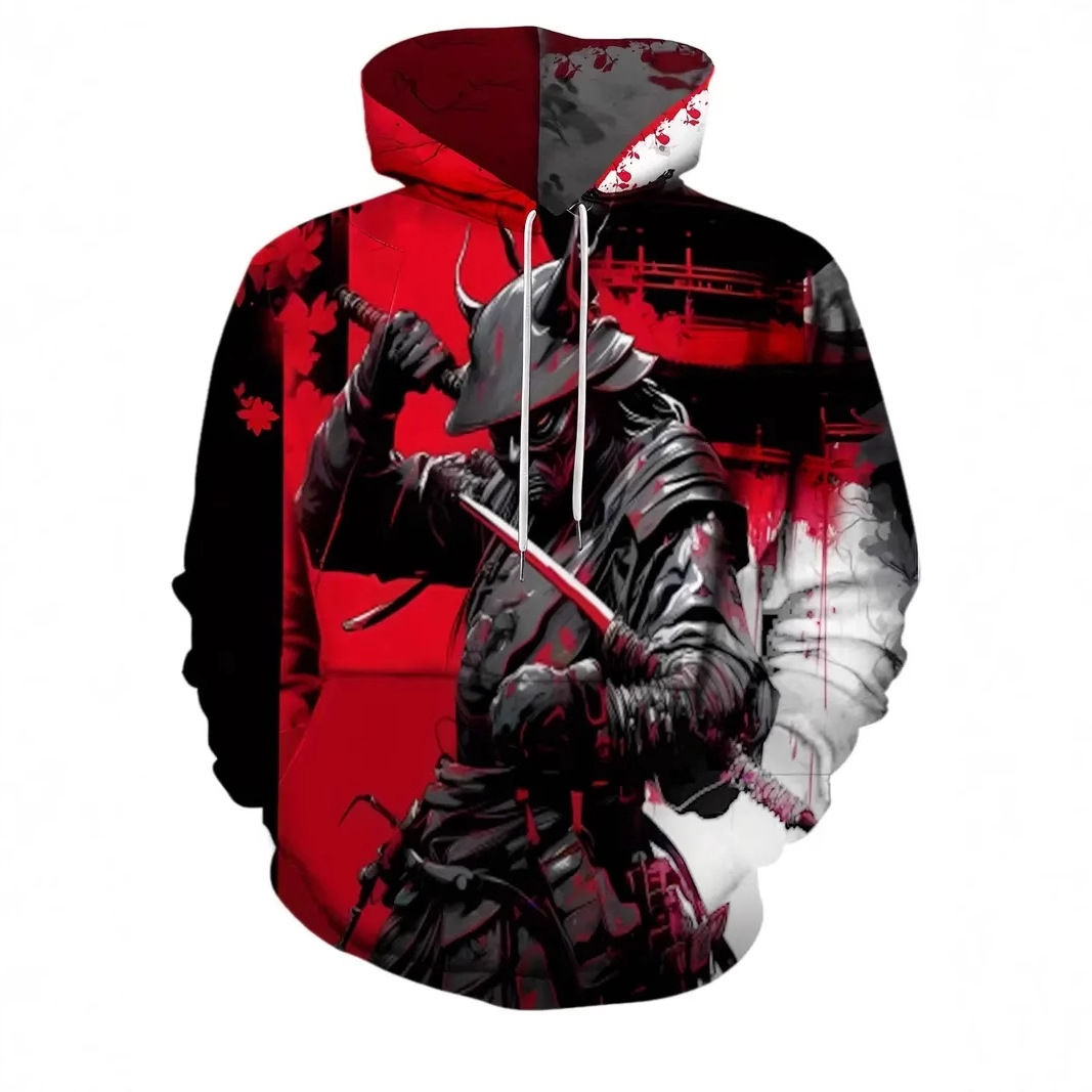 Venta caliente Tinta Jianghu Hero Swordsman Impresión 3D Hombres Moda callejera suelta de manga larga con cordón suéter con capucha