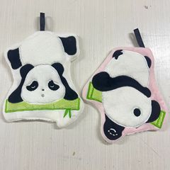 可爱动物擦手巾熊猫刺绣柔软毛巾珊瑚绒厨房抹布可挂式吸水擦手巾